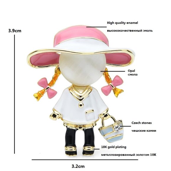 18K Gold Opal Carry Bag Girl Brooch - Picture 3 of 8